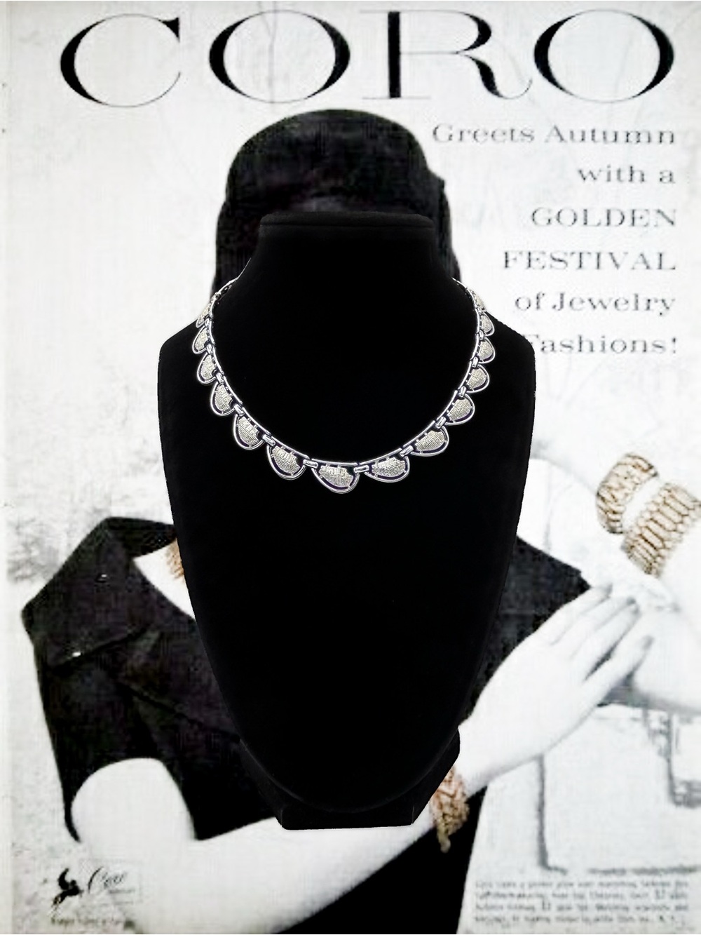 Vintage 1950s-1960s Coro Silver Tone Choker Necklace Mid Century